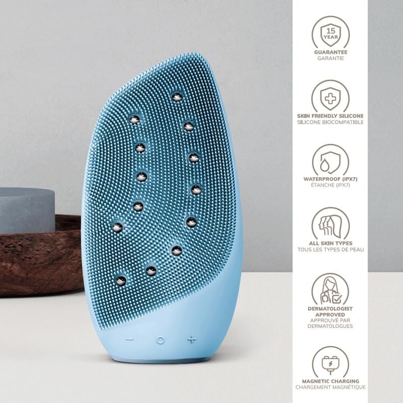 Фото товару: Очищувальна щітка для обличчя GESKE Sonic Thermo Facial Brush&Face-Lifter 8в1 aquamarine № 2