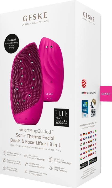 Фото товару: Очищувальна щітка для обличчя GESKE Sonic Thermo Facial Brush&Face-Lifter 8в1 magenta № 7
