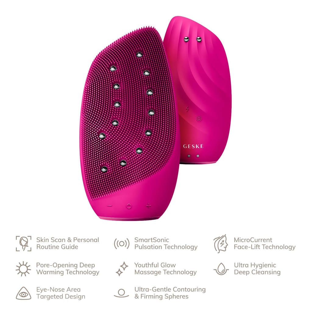 Фото товару: Очищувальна щітка для обличчя GESKE Sonic Thermo Facial Brush&Face-Lifter 8в1 magenta № 1