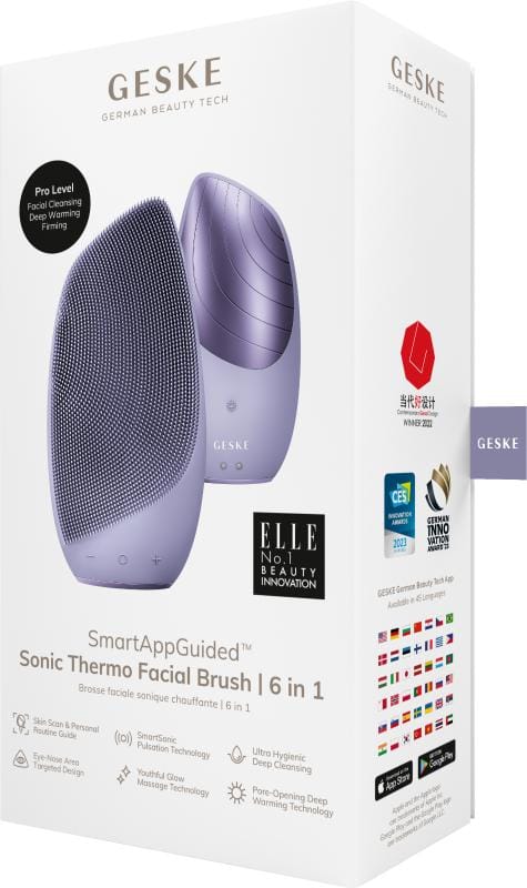 Фото товару: Електронна звукова термо щітка для обличчя GESKE Sonic Thermo Facial Brush 6в1 purple № 7