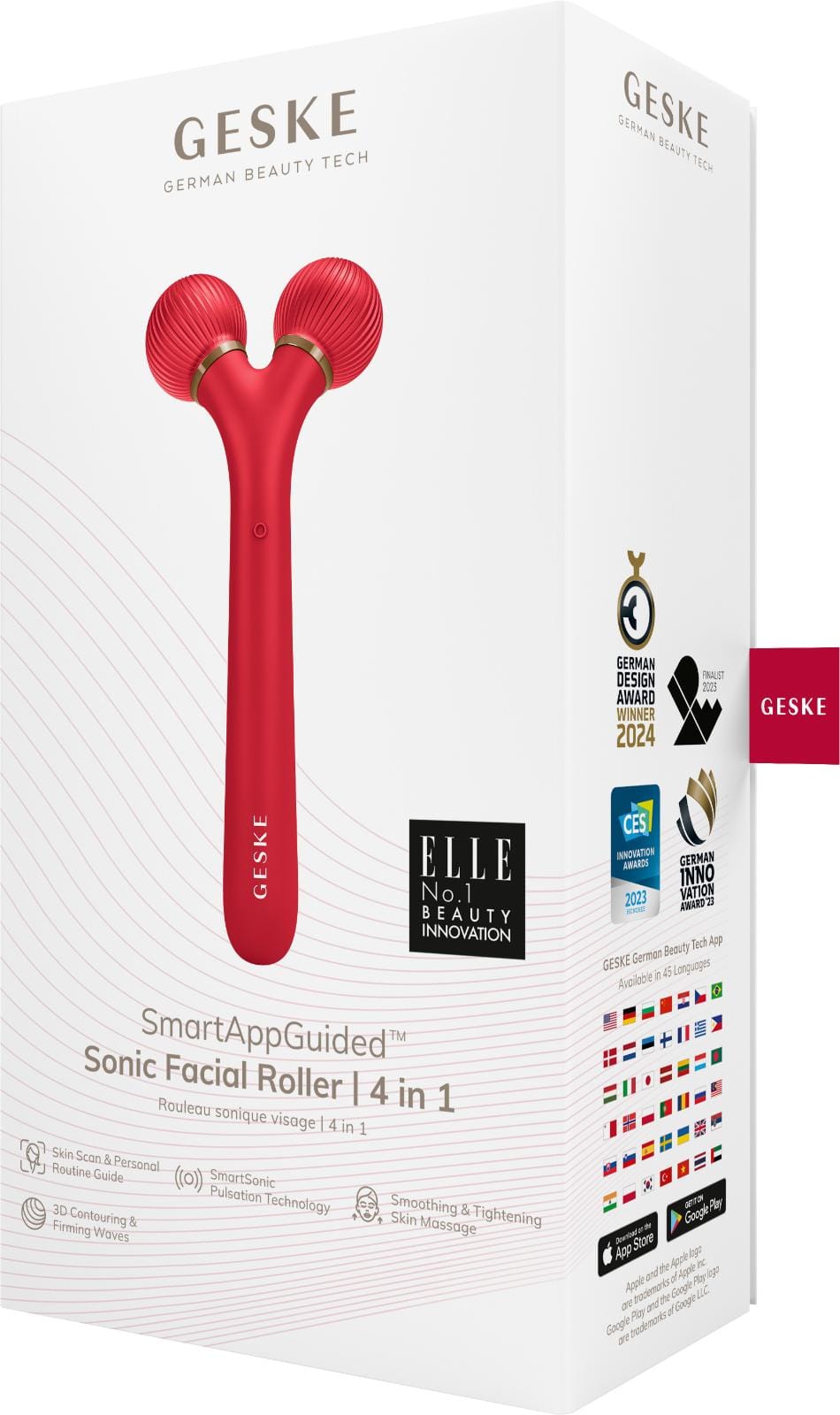 Фото товару: Електронний ультразвуковий ролик для обличчя GESKE Sonic Facial Roller 4в1 red № 9