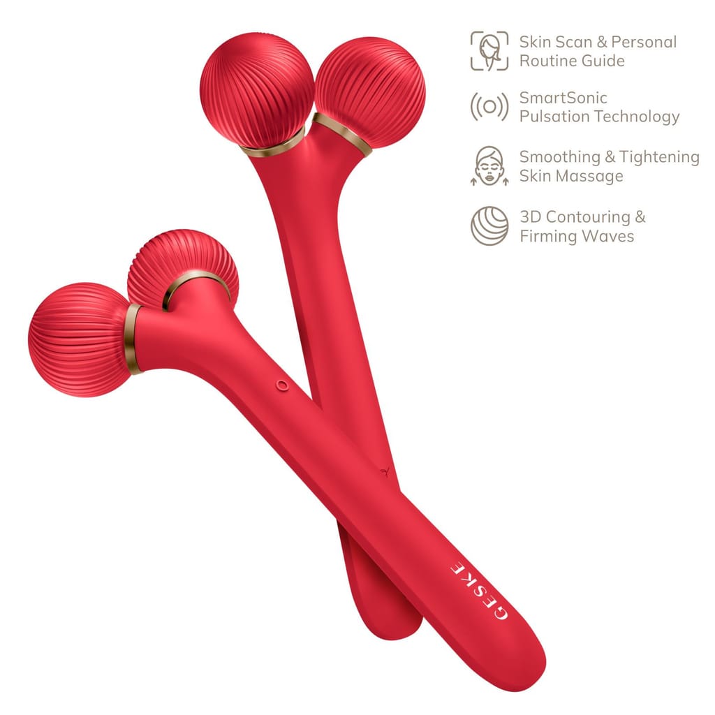 Фото товару: Електронний ультразвуковий ролик для обличчя GESKE Sonic Facial Roller 4в1 red № 1