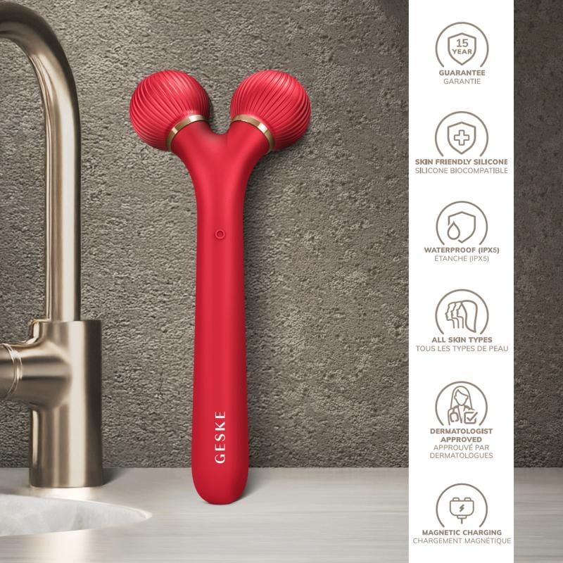 Фото товару: Електронний ультразвуковий ролик для обличчя GESKE Sonic Facial Roller 4в1 red № 2