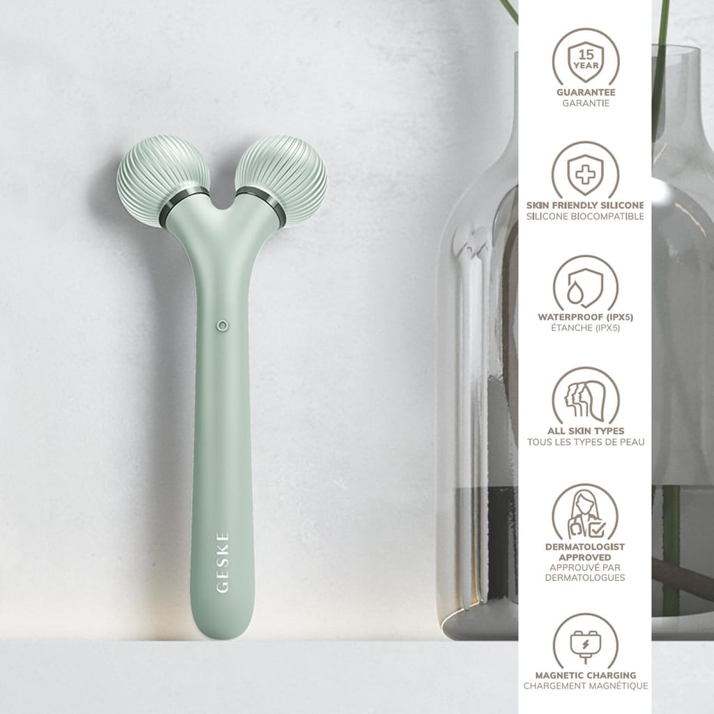 Фото товару: Електронний ультразвуковий ролик для обличчя GESKE Sonic Facial Roller 4в1 green № 2