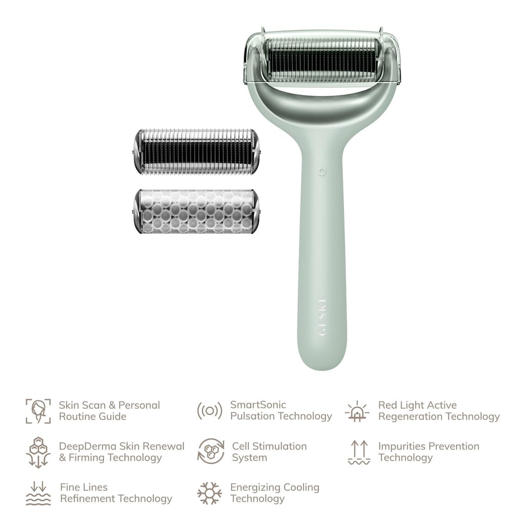 Фото товару: Електронний ролер для обличчя та тіла з мікроголками GESKE MicroNeedle Face&Body Roller 8в1 green № 1