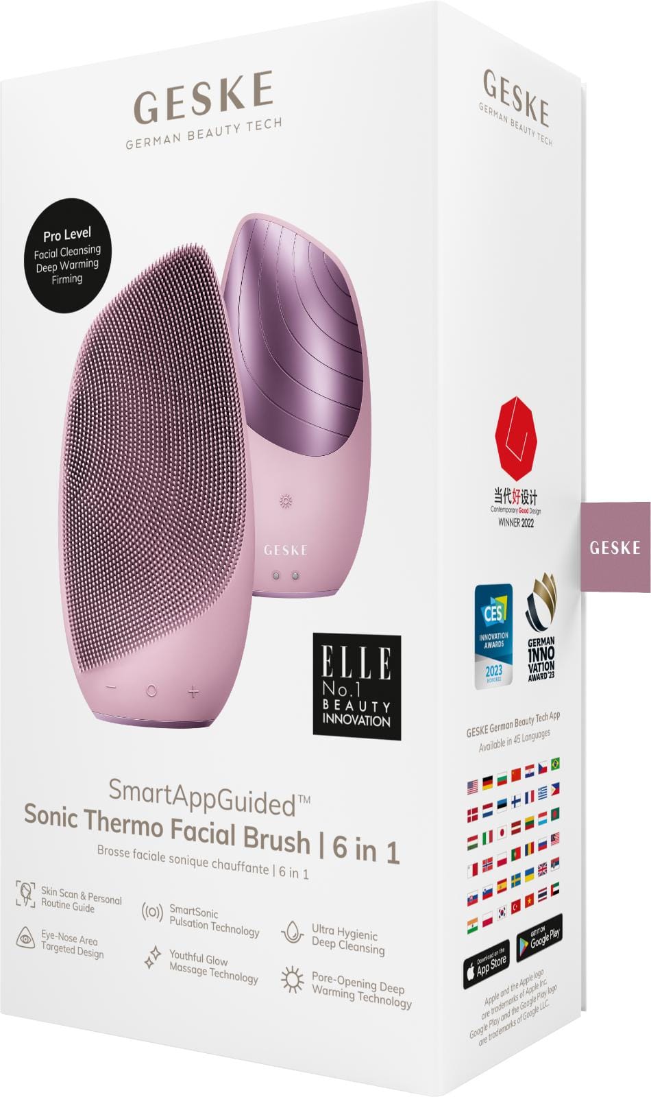 Фото товару: Електронна звукова термо щітка для обличчя GESKE Sonic Thermo Facial Brush 6в1 pink № 7