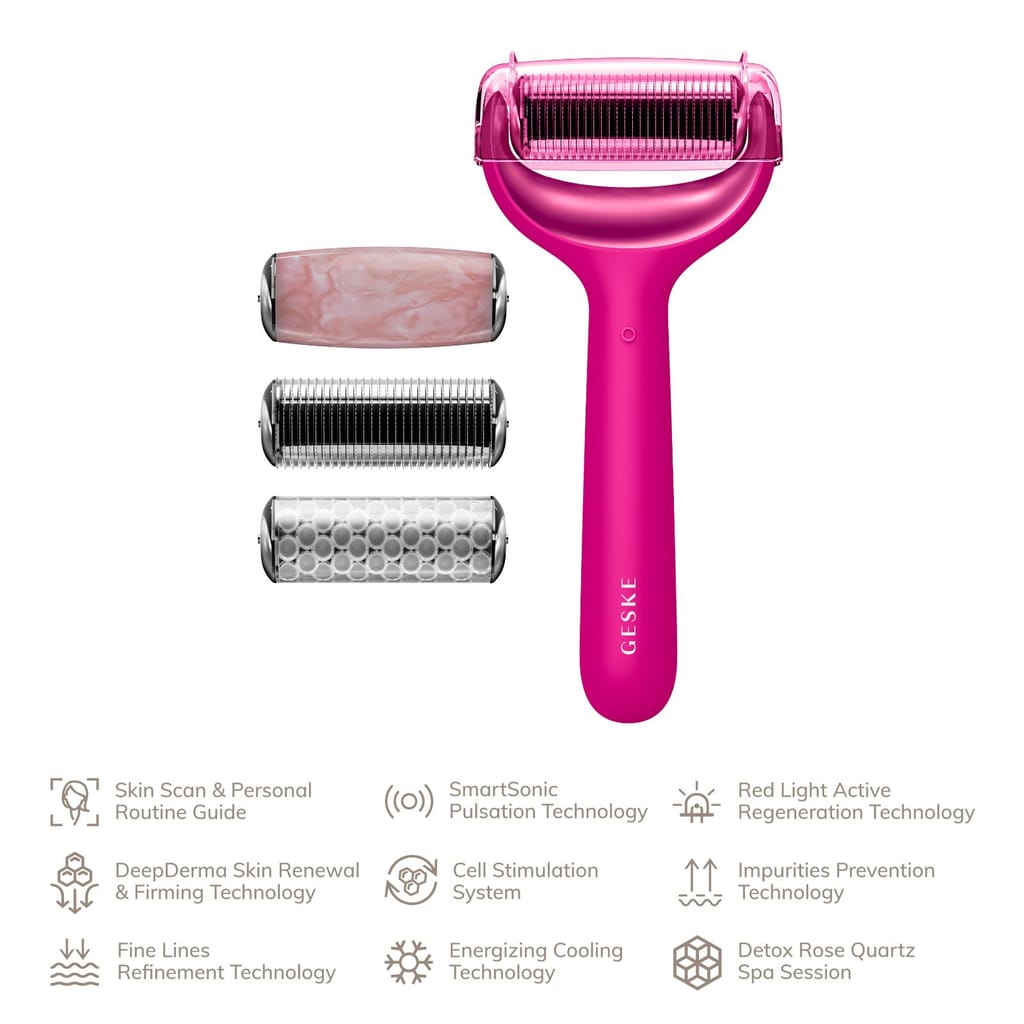 Фото товару: Ролер для голкової мезотерапії обличчя та тіла GESKE MicroNeedle Face&Body Roller 9в1 magenta № 1