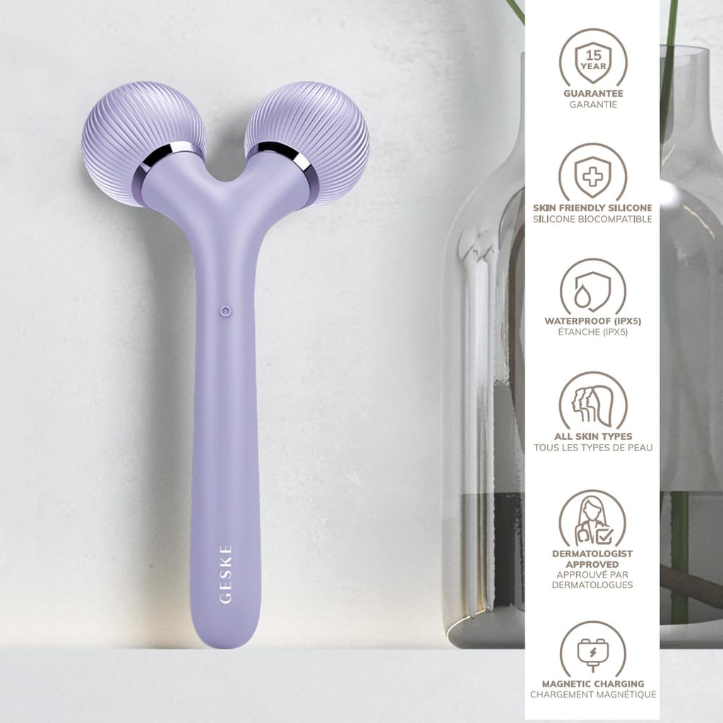 Фото товару: Електронний ультразвуковий ролик для обличчя та тіла GESKE Sonic Facial&Body Roller 4в1 violet № 2