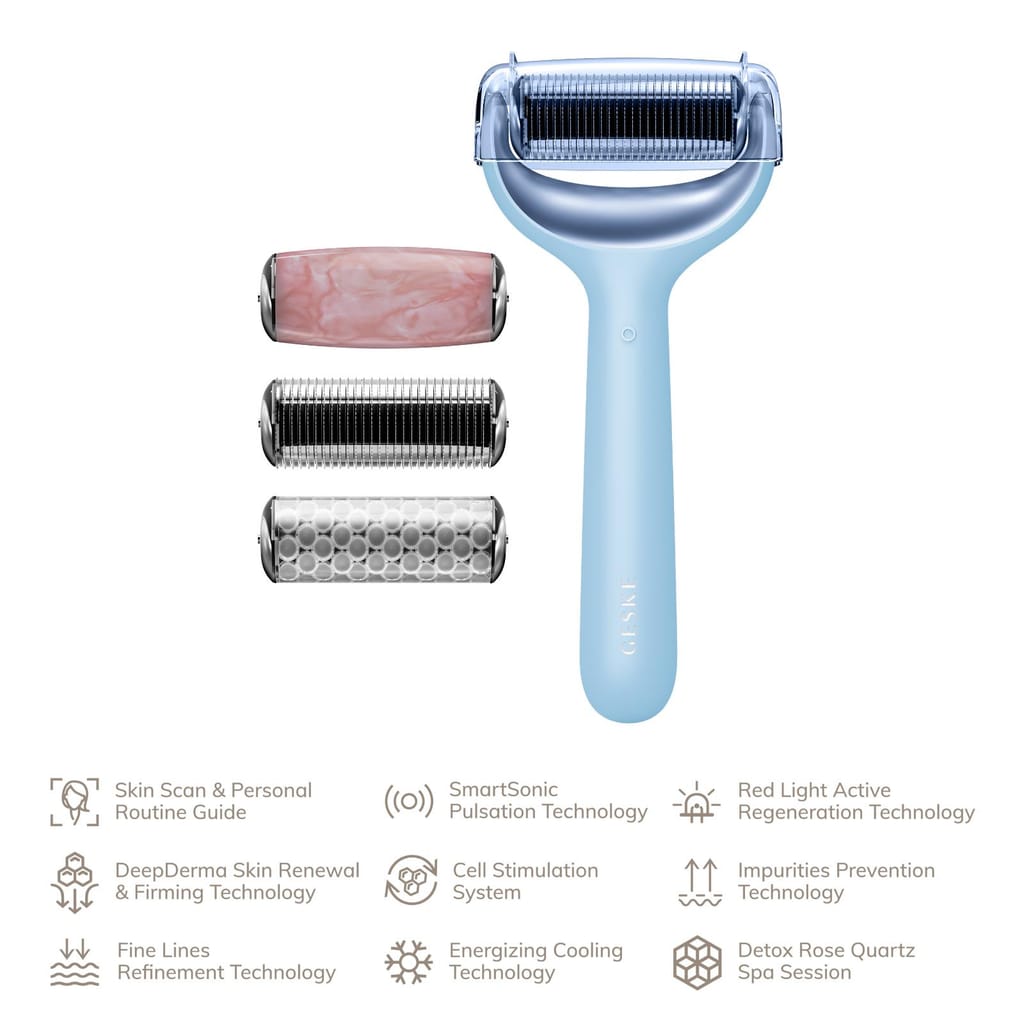Фото товару: Ролер для голкової мезотерапії обличчя та тіла GESKE MicroNeedle Face&Body Roller 9в1 aquamarine № 1