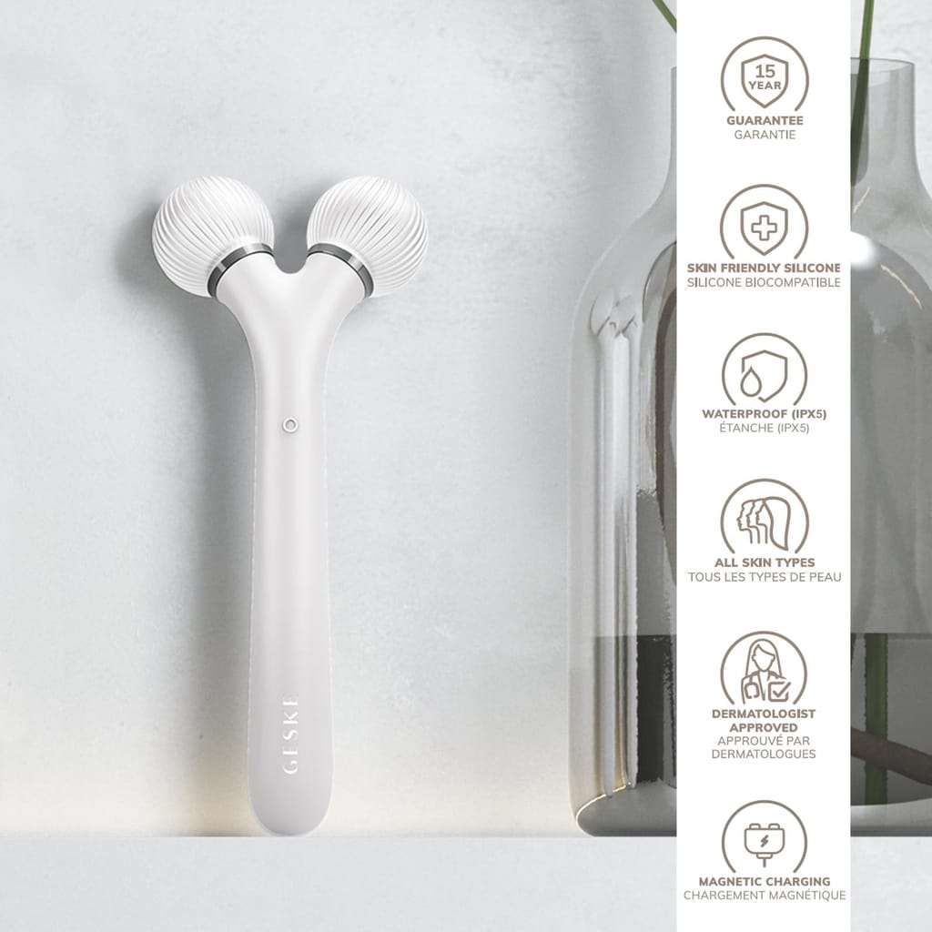 Фото товару: Електронний ультразвуковий ролик для обличчя GESKE Sonic Facial Roller 4в1 white № 2