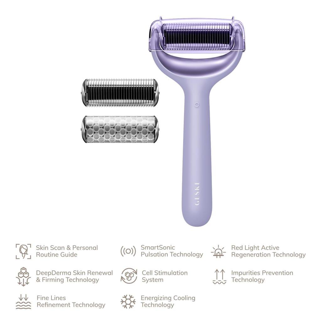 Фото товару: Електронний ролер для обличчя та тіла з мікроголками GESKE MicroNeedle Face&Body Roller 8в1 purple № 1