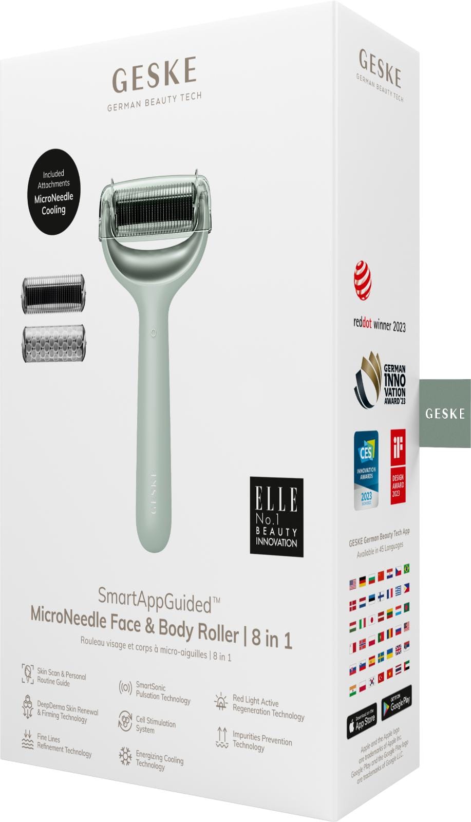 Фото товару: Електронний ролер для обличчя та тіла з мікроголками GESKE MicroNeedle Face&Body Roller 8в1 green № 7