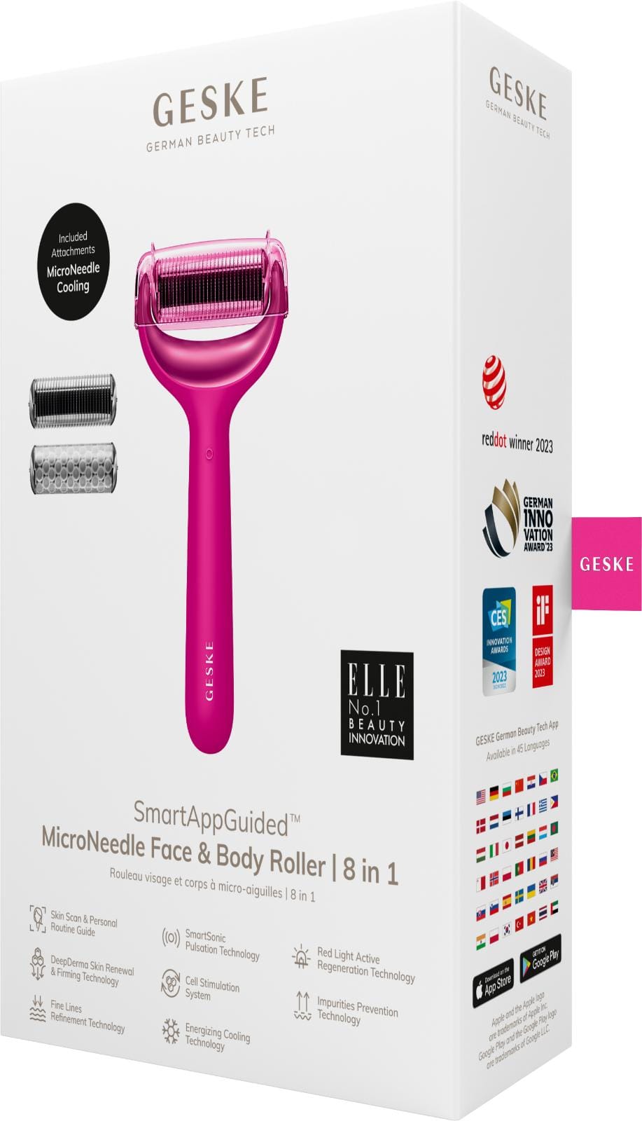 Фото товару: Електронний ролер для обличчя та тіла з мікроголками GESKE MicroNeedle Face&Body Roller 8в1 magenta № 7