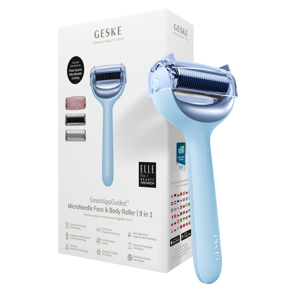 Фото товару: Ролер для голкової мезотерапії обличчя та тіла GESKE MicroNeedle Face&Body Roller 9в1 aquamarine № 0