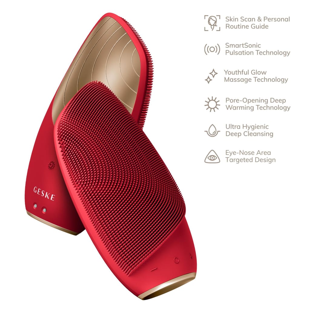 Фото товару: Електронна звукова термо щітка для обличчя GESKE Sonic Thermo Facial Brush 6в1 red № 1