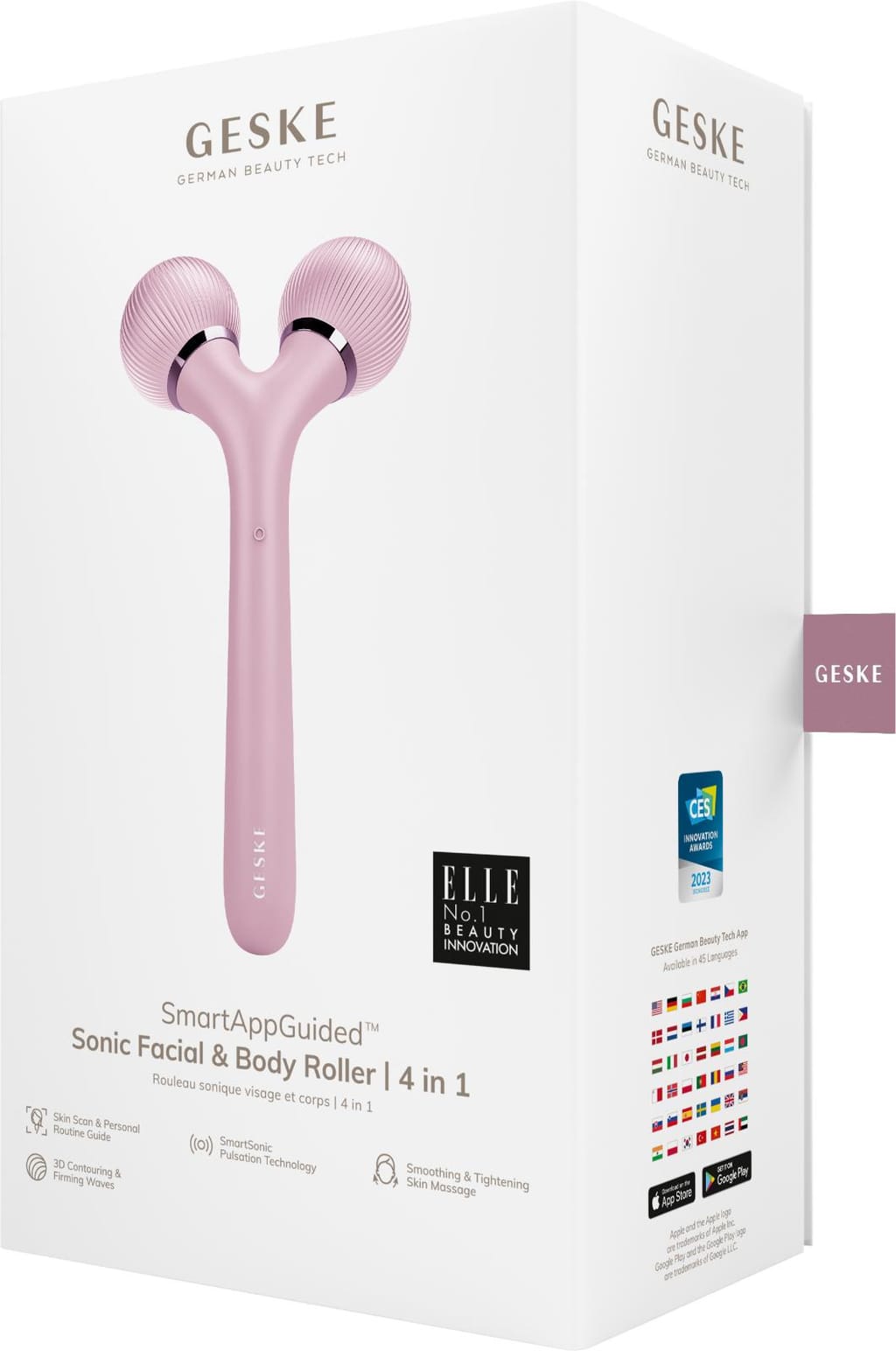 Фото товару: Електронний ультразвуковий ролик для обличчя та тіла GESKE Sonic Facial&Body Roller 4в1 pink № 7