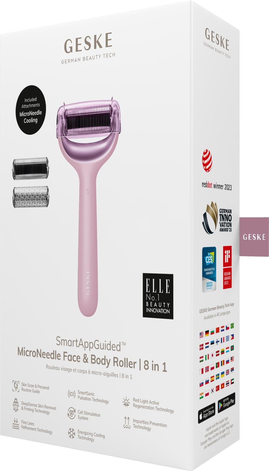 Фото товару: Електронний ролер для обличчя та тіла з мікроголками GESKE MicroNeedle Face&Body Roller 8в1 pink № 7