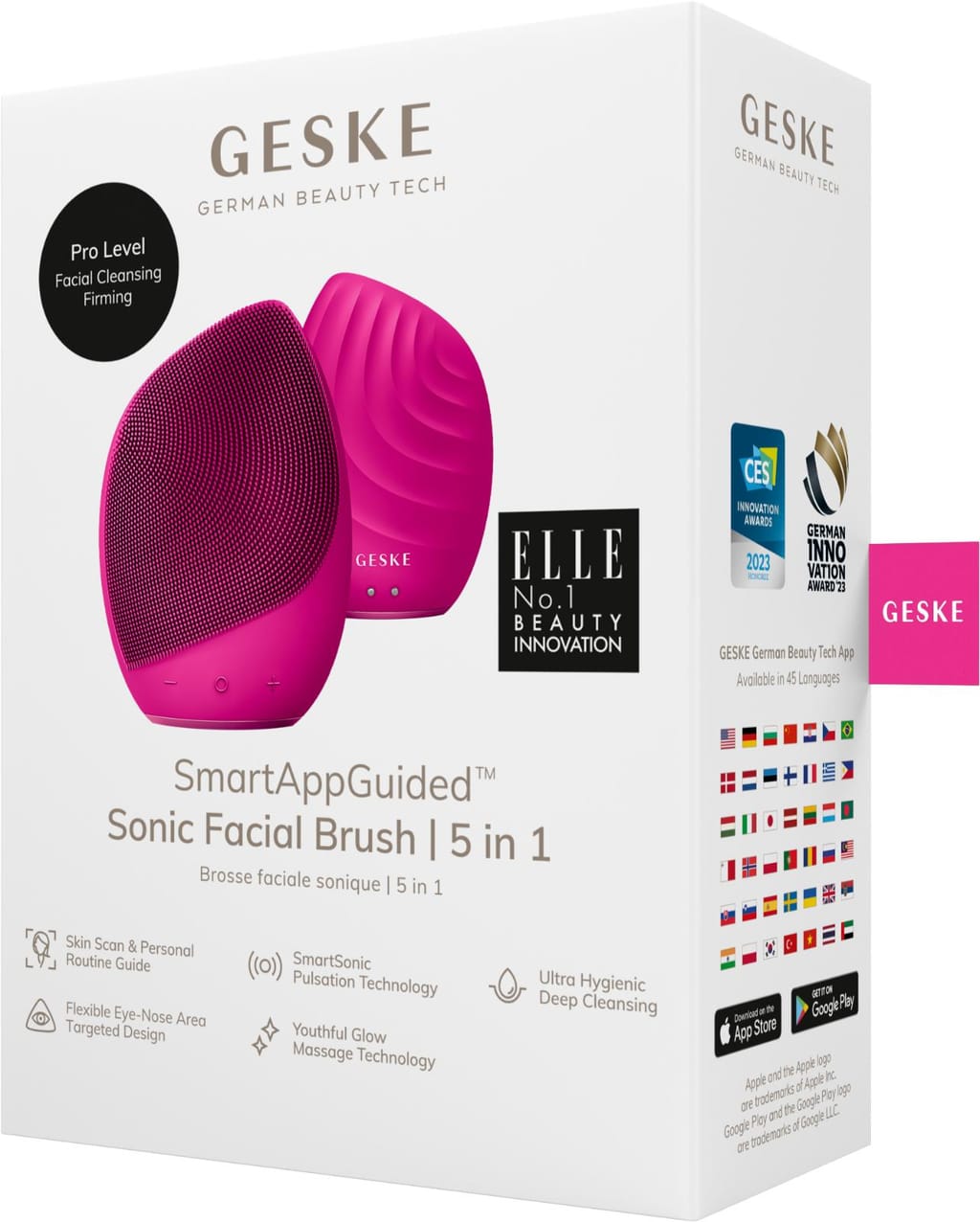 Фото товару: Електронна ультразвукова щітка для обличчя GESKE Sonic Facial Brush 5в1 magenta № 7