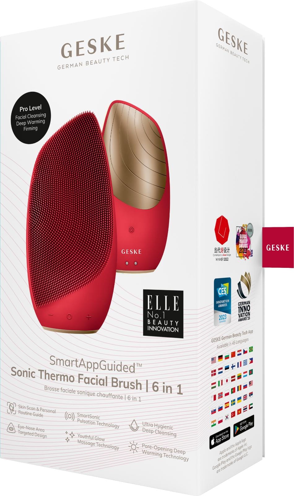 Фото товару: Електронна звукова термо щітка для обличчя GESKE Sonic Thermo Facial Brush 6в1 red № 9