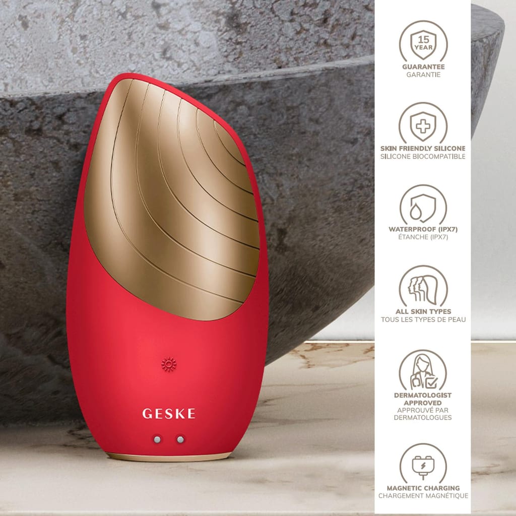 Фото товару: Електронна звукова термо щітка для обличчя GESKE Sonic Thermo Facial Brush 6в1 red № 2